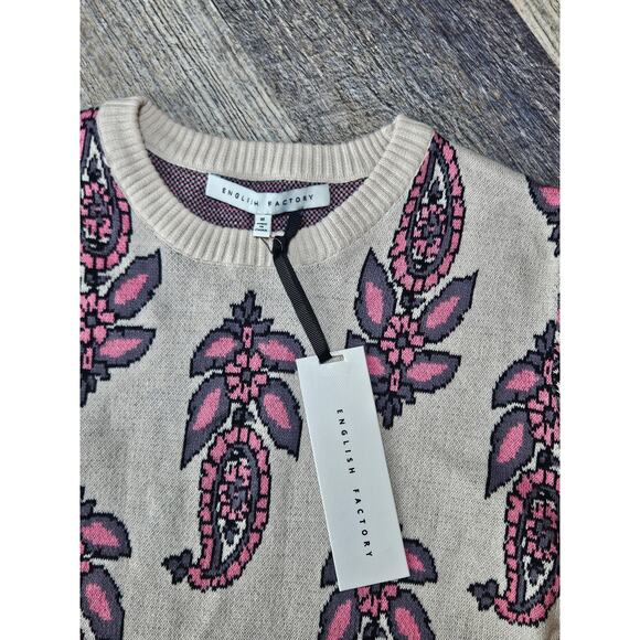 English factory long sleeve fitted sweater dress new womens medium cream pink - Picture 2 of 7